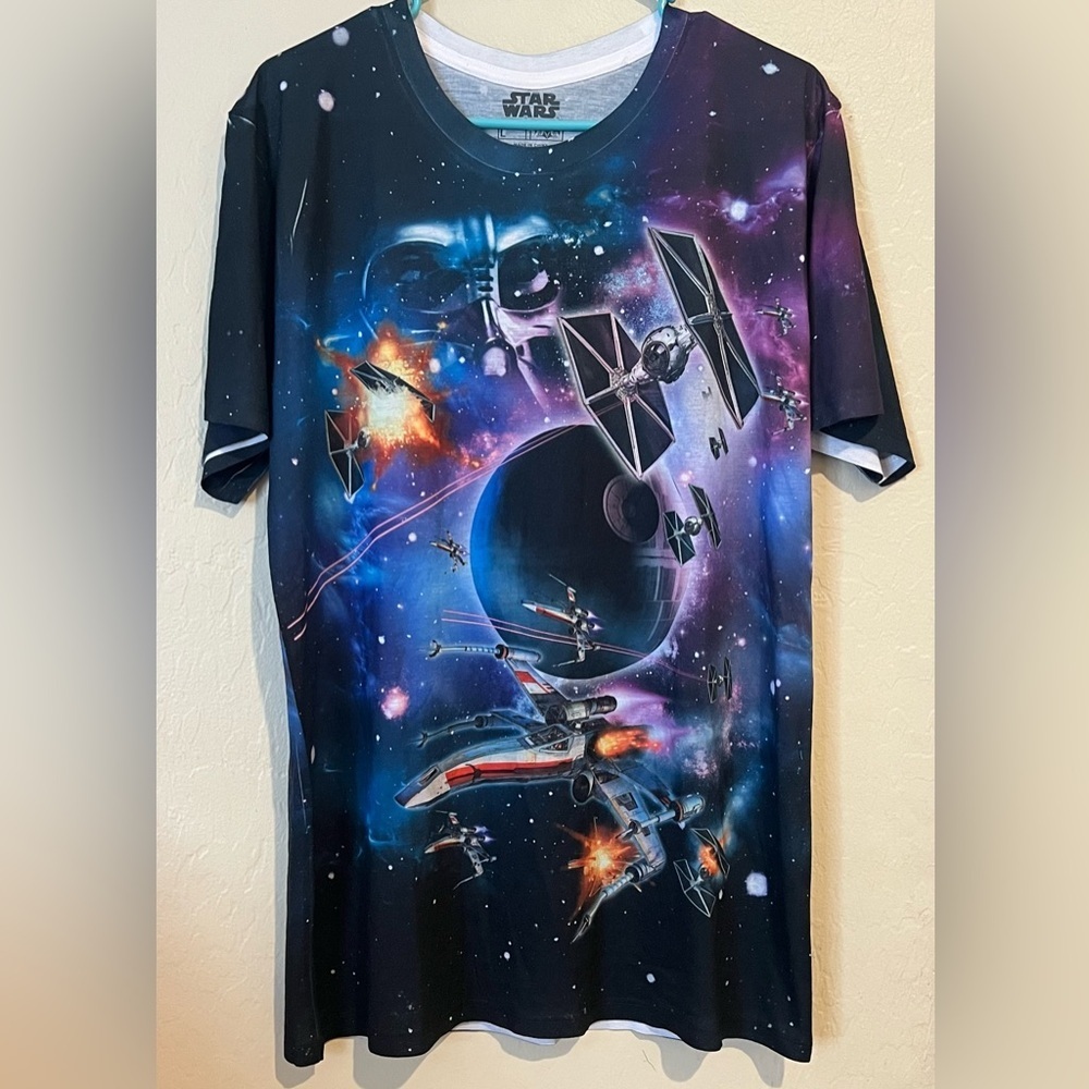 Star Wars Darth Vader Space Battle Graphic Tee Darth Vader X-Wing- Size Large
